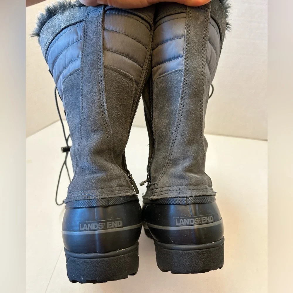 Lands End Squall insulated winter boots w/gray faux fur Thermolite Sz-9-1/2B.  H
